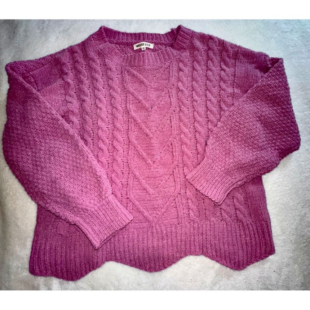 Margeaux & Ellie Womens Cable Knit Sweater‎ Medium Purple Pullover